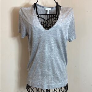 Escada Sport Gray & Metallic V-Neck Top